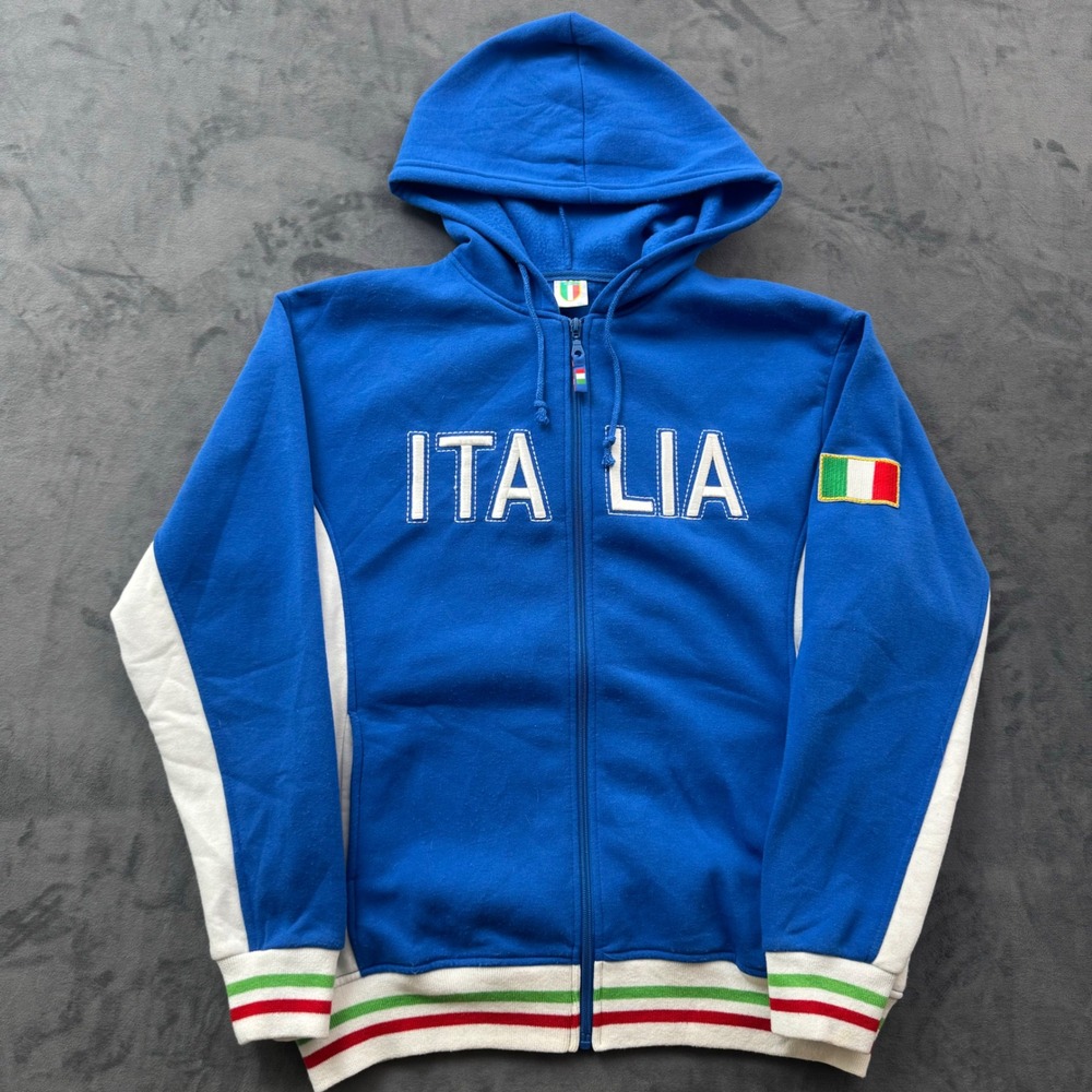 Italia Italy Soccer Full Zip Hoodie Blue White XXL Embroidered Flag Sweatshirt
